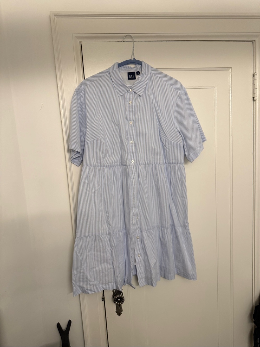 GAP Blue and White Striped Tiered Shirt Dress